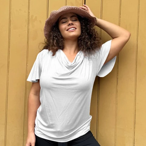 Verona Short-Sleeve Cowl Neck Top — White - Image 4