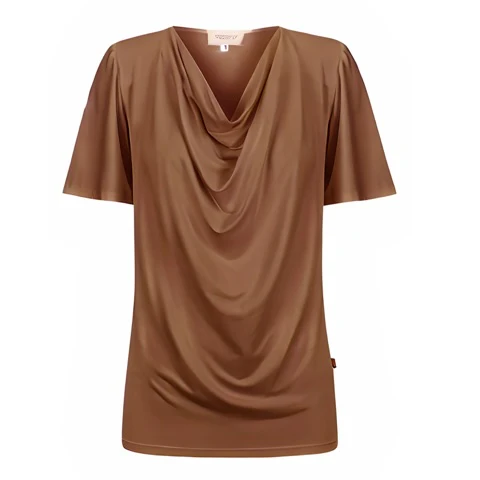 Verona Short-Sleeve Cowl Neck Top — Bronze - Image 3